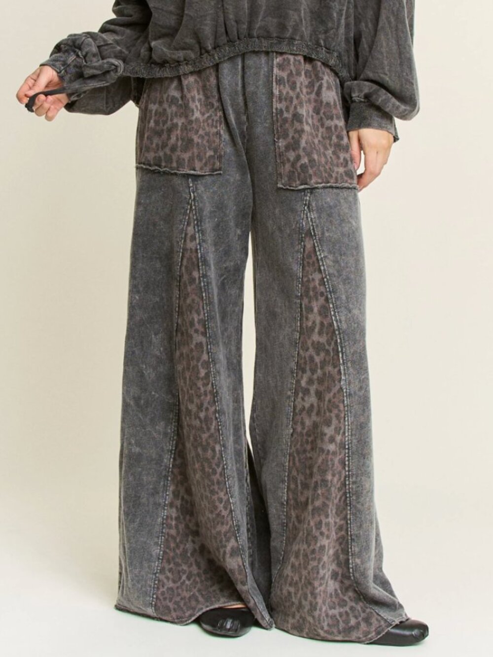 # JHER MINERAL WASH LEOPARD ANIMAL PRINT FLARE PANTS DROPPING SOON!!